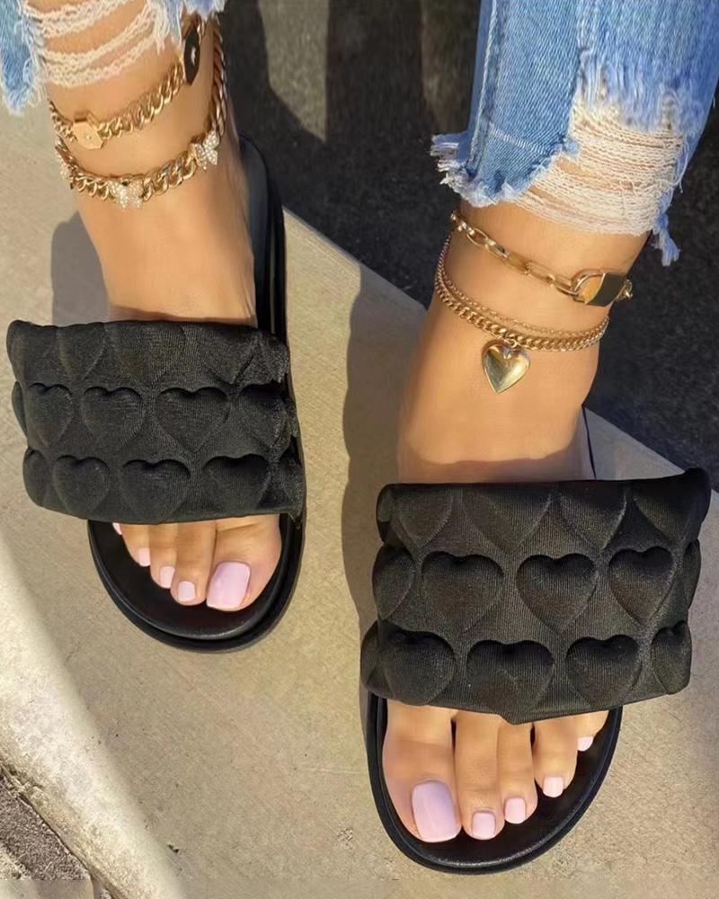

Heart Pattern Velcro Beach Slippers, Black