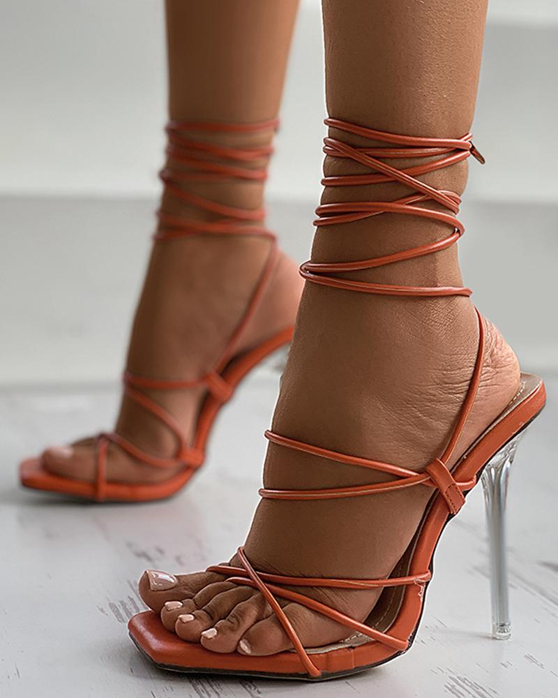 

Square Toe Strappy Stiletto Heel, Orange