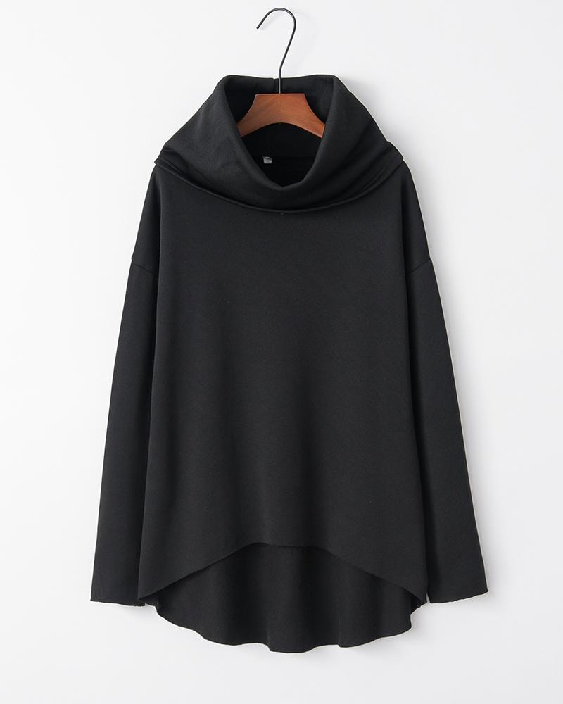 

Solid Long Sleeve Loose Sweatshirts, Black