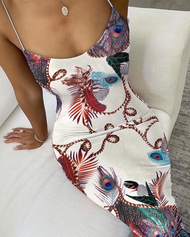 

Cami Trim Floral Print Patchwork Bodycon Dress, Multicolor