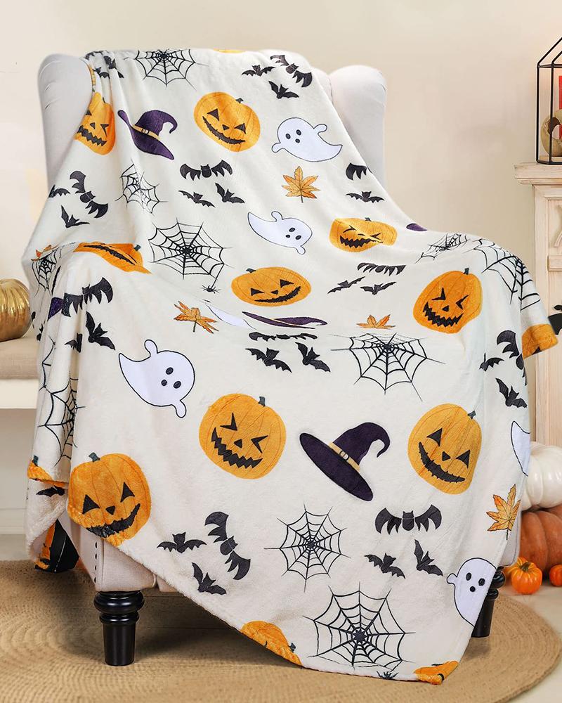 

1pc Halloween Pumpkin Spider Web Graphic Print Flannel Throw Blanket, Style2