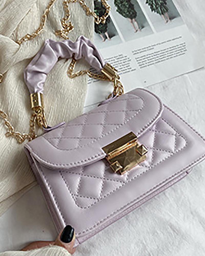 

Chain Strap Mini Quilted Satchel Bag, Purple