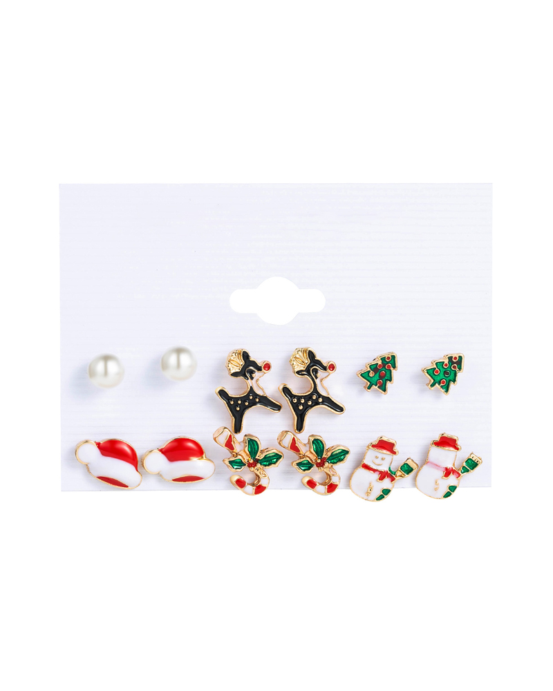 

6Pair Christmas Snowflake Santa Claus Elk Shaped Earrings Set, Style5