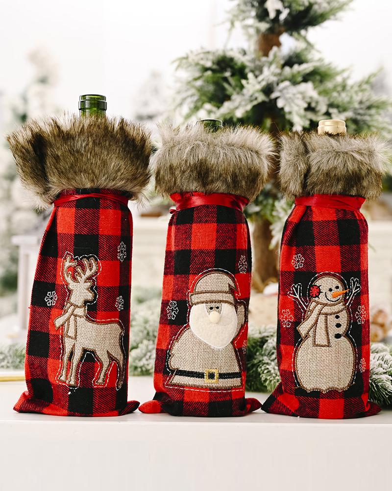 

1pc Christmas Plaid Wine Bottle Cover Champagne Wine Bottle Cap Topper Holiday Christmas Decoration Party Supplies, Style1
