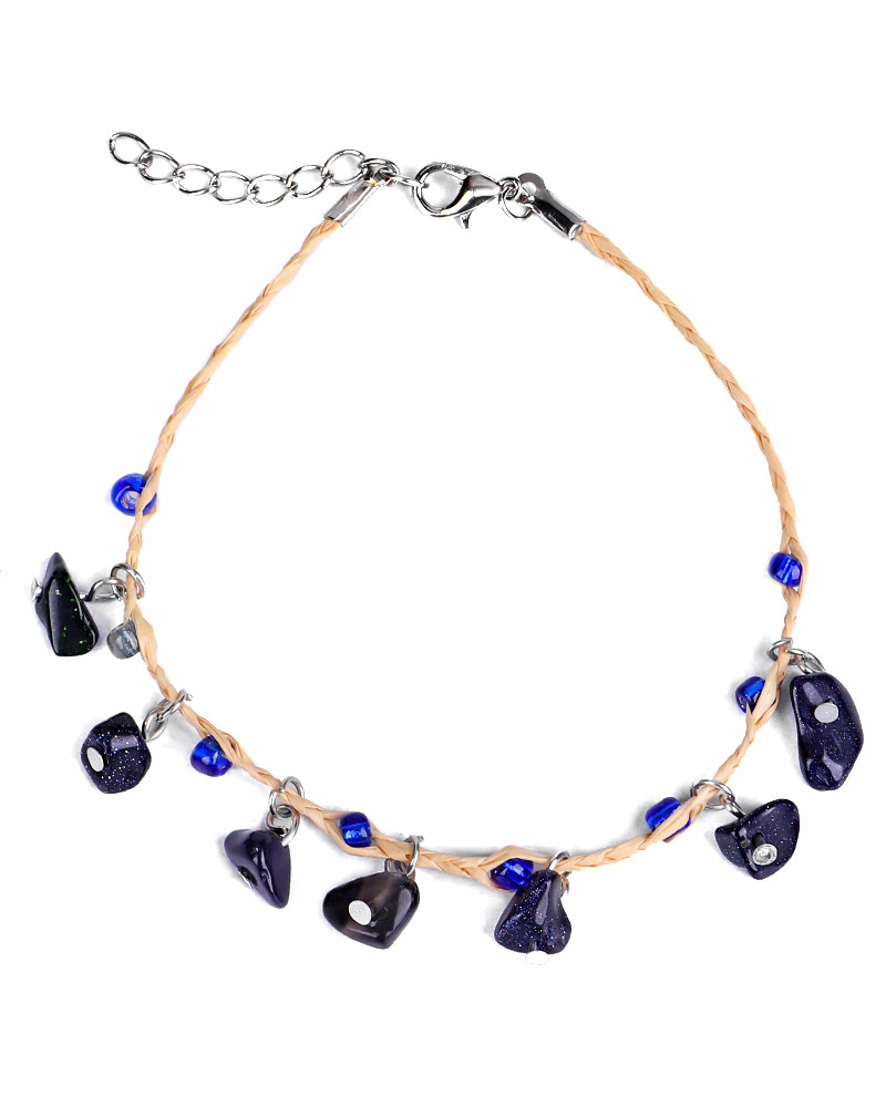 

1pc Bohemian Crystal Stone Beaded Tassel Anklet, Blue