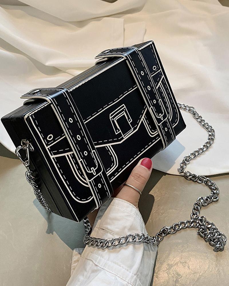 

Vintage Trendy Chain Strap Square Bag, Black