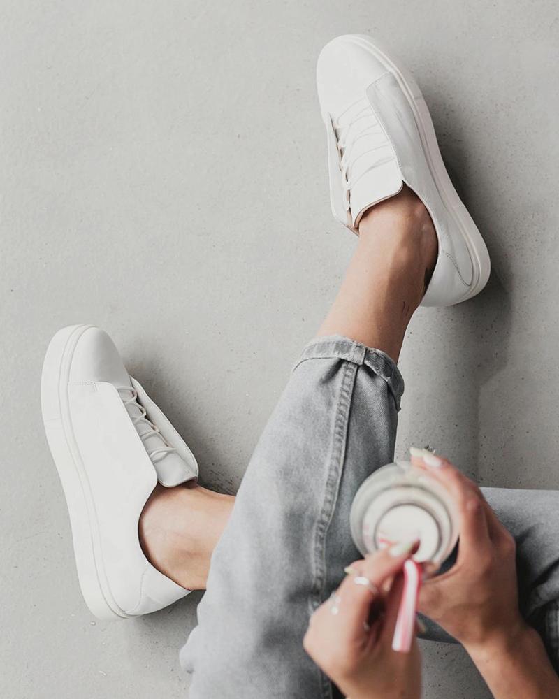 

Solid Round-toe Lace-up Sneakers, White