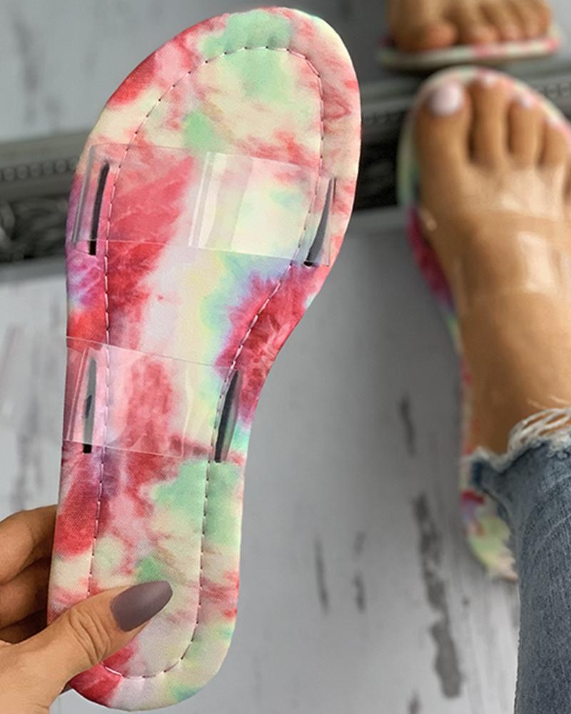 

Tie Dye Print Clear Perspex Open Toe Slippers, Pink