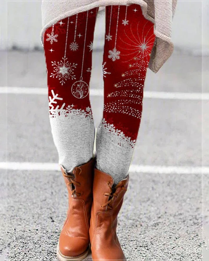 

Christmas Santa Claus Snowflake Print Leggings, Style5