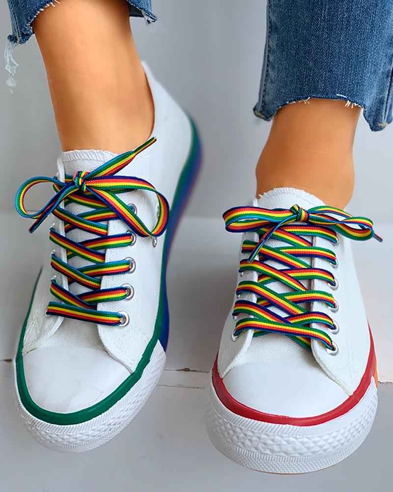 

Colorblock Lace-Up Casual Sneakers, White