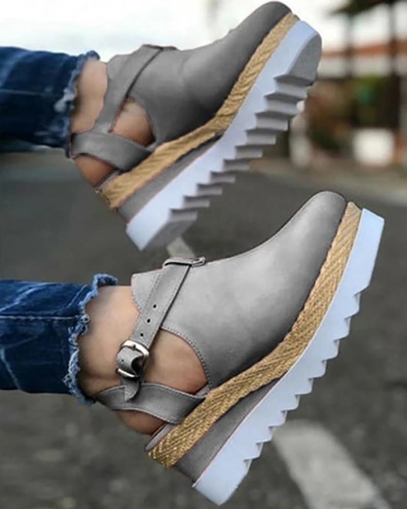 

Cutout Slingback Buckled Wedge Shoes, Gray
