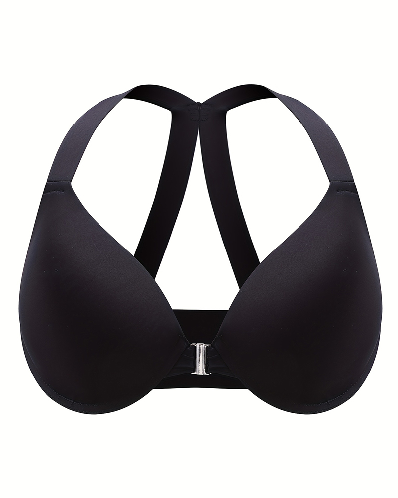

Plus Size Seamless Closure Front Backless Bra, Black