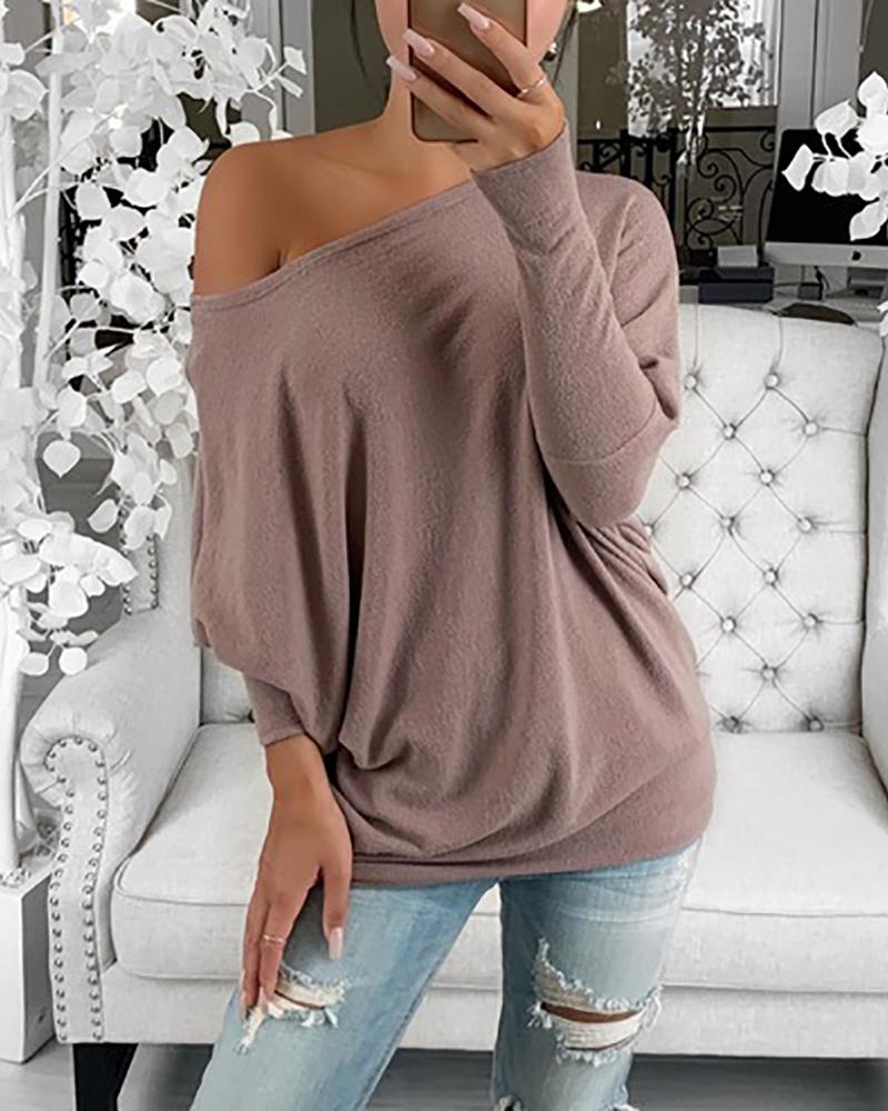 

Round Neck Long Sleeve Casual Top, Pink