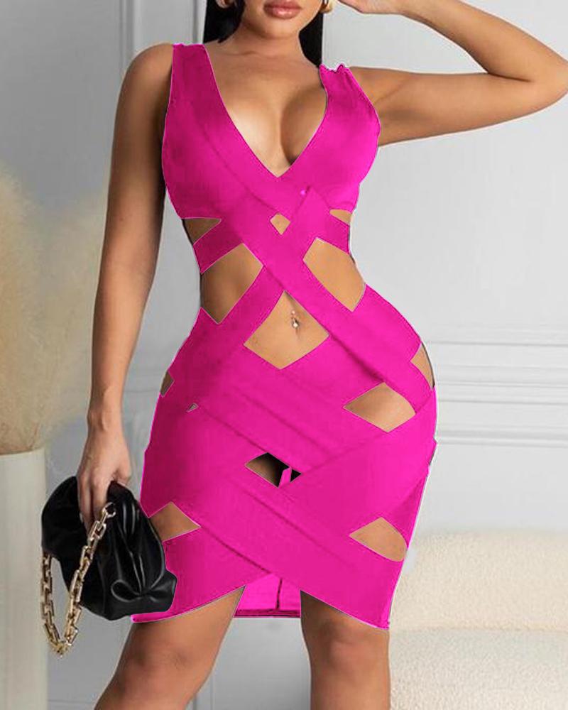 

Bandage Cutout Sleeveless Bodycon Dress, Hot pink