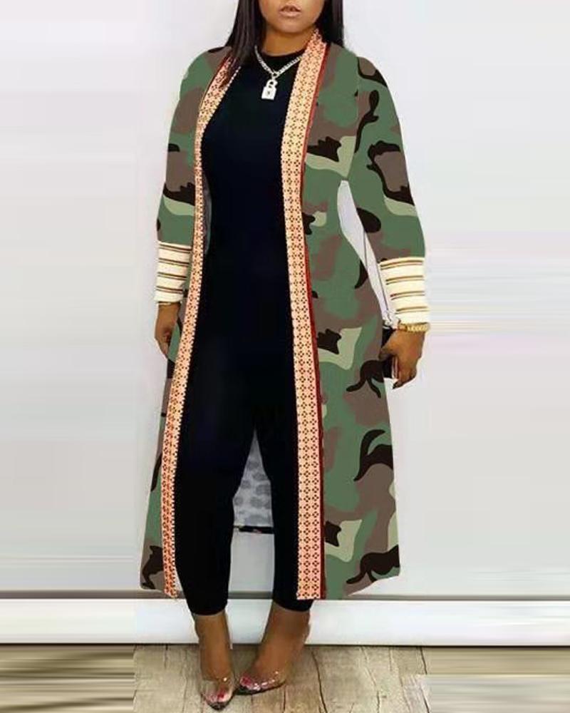 

Camouflage Print Open Front Longline Coat, Camoflage