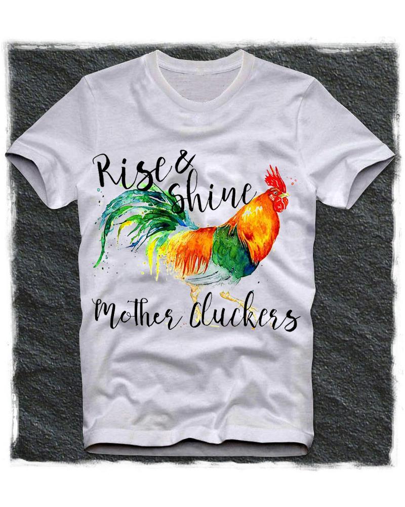 

Rooster Patterns Print Short Sleeve Loose T-shirts, White