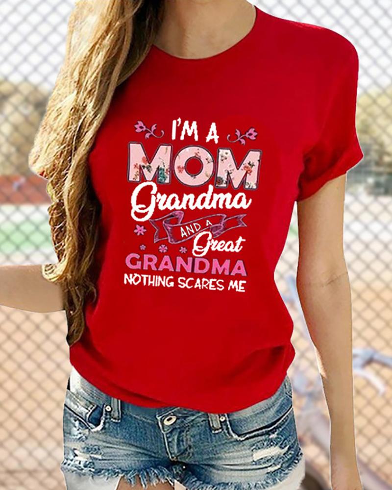 

Mother' Day Floral Graphic Letter Print T-shirt, Red