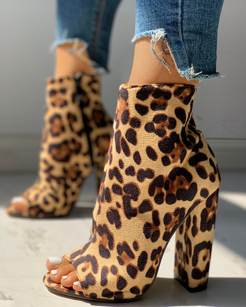 

Colorful Snakeskin Chunky Heeled Boots, Leopard