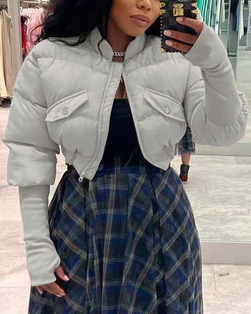 

Long Sleeve Zip Up Puffer Coat, Gray