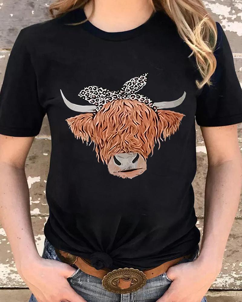 

Highland Cattle Print Short Sleeve T-Shirt, Black