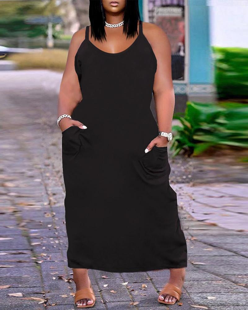 

Plus Size Pocket Detail Spaghetti Strap Maxi Dress, Black