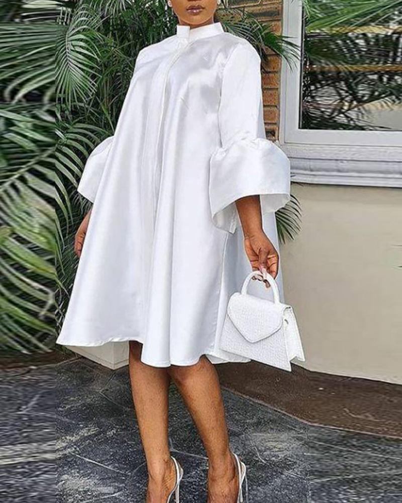 

Plus Size Bell Sleeve Button Front Shirt Dress, White