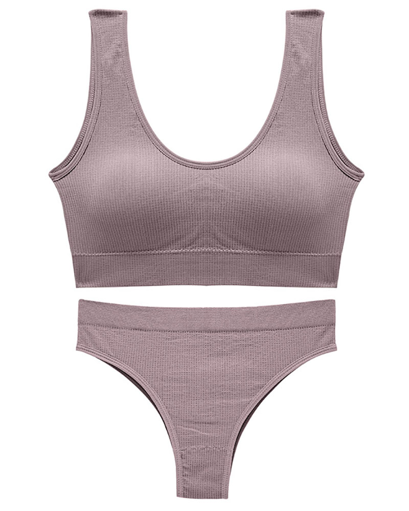 

U Neck Seamless Sleeveless Bra Set, Purple