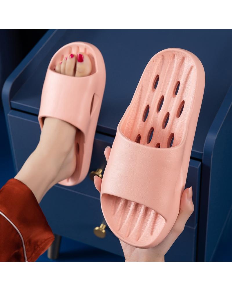 

Solid Open-toe Flat Cut-out Slippers, Pink