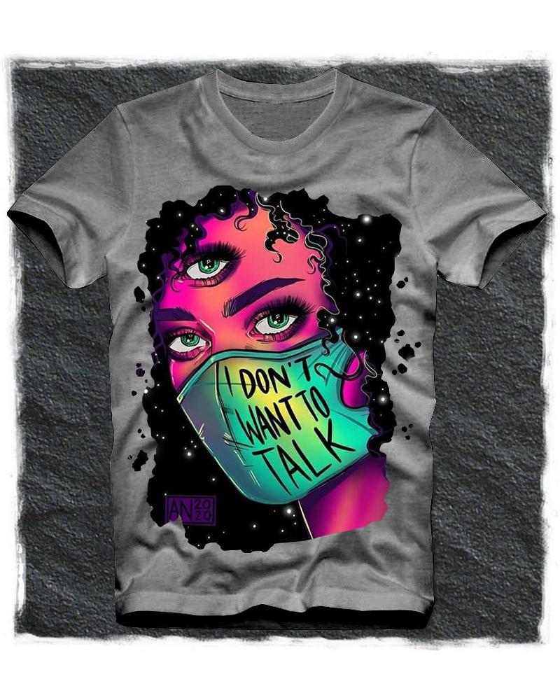 

Figure Print Short Sleeve Loose T-shirts, Gray