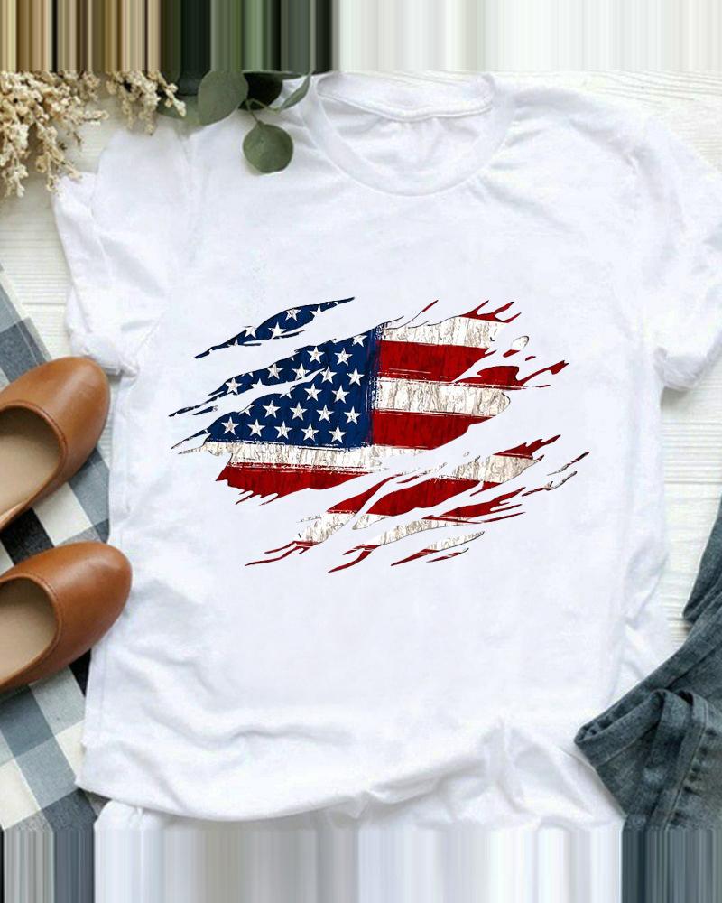 

Independence Day Flag Print Short Sleeve T-Shirt, White