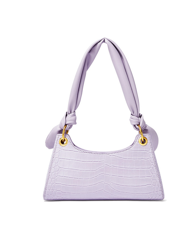 

Eyelet Tied Detail Croc Embossed Baguette Bag, Purple