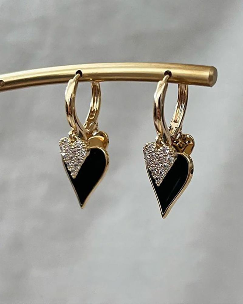 

Rhinestone Decor Vintage Heart Hoop Earrings, Black