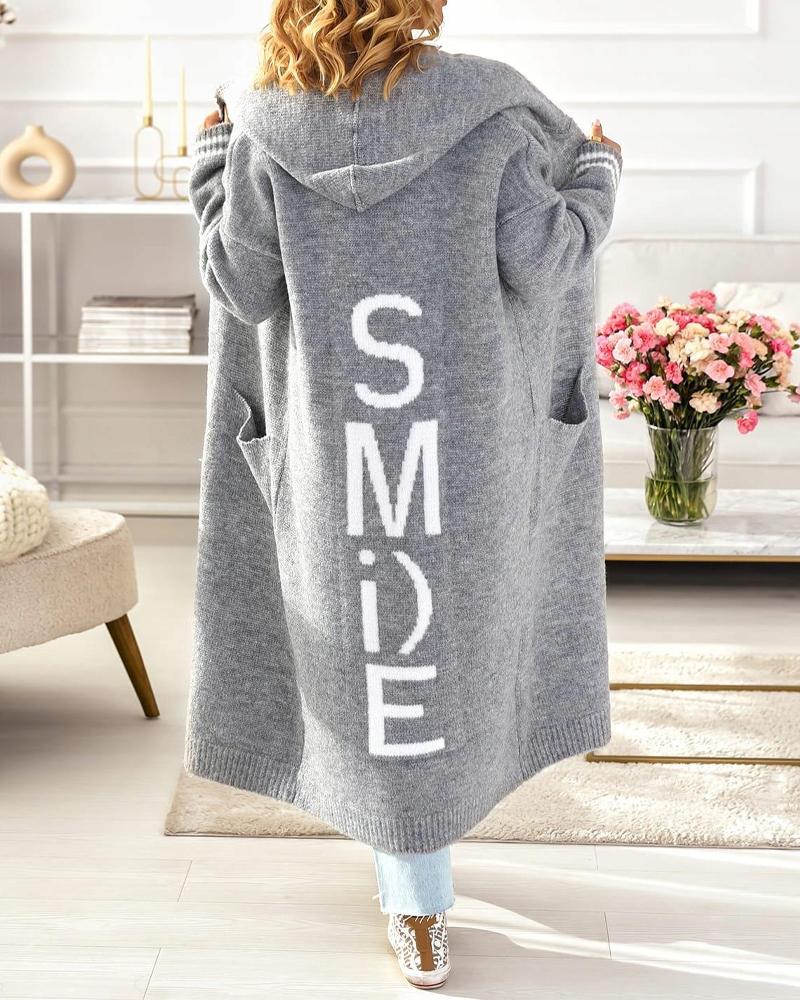 

Letter Pattern Pocket Design Hooded Cardigan, Gray