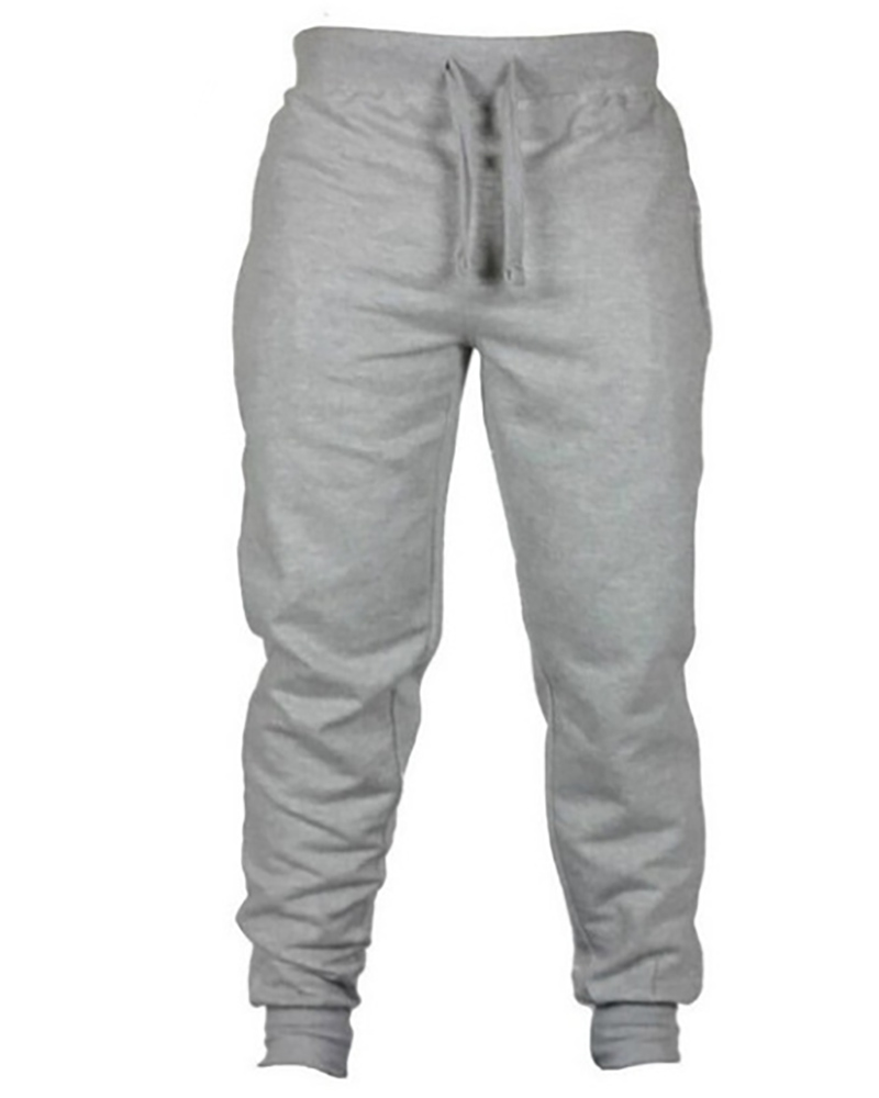 

Men Drawstring Plain Sweatpants, Gray
