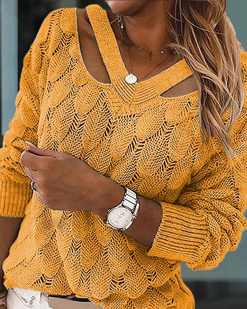 

Cold Shoulder Textured Knit Sweater, Yellow