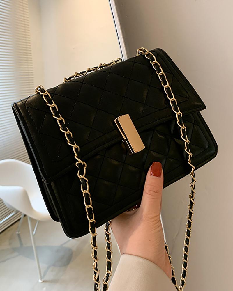 

Quilted Press Lock Shoulder Bag, Black