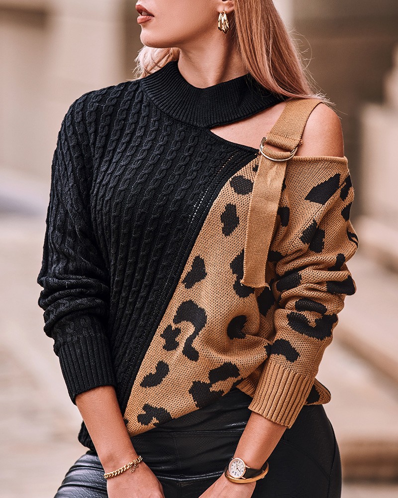 Leopard Print Basic Knit Sweater
