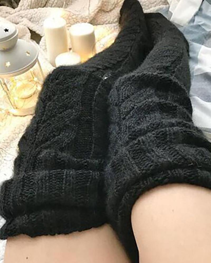 

Braided Knit Over The Knee Socks, Black