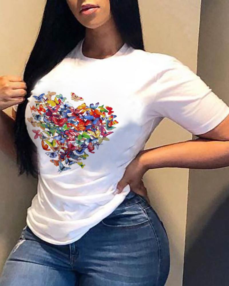 

Creative Heart Print Short Sleeve T-shirt, Style5