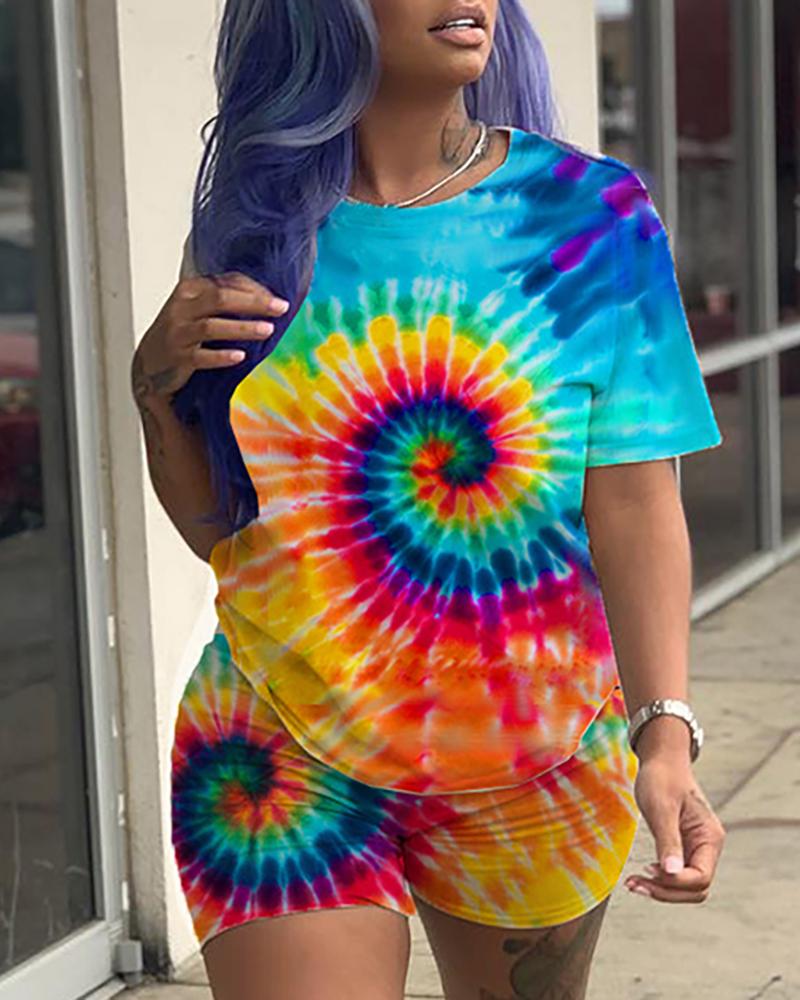 

Short Sleeve Print Top With Shorts, Blue