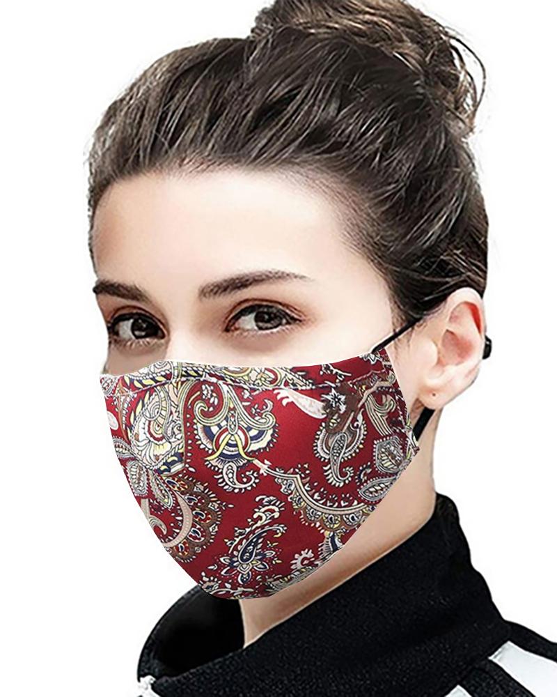 

Daisy / Floral / Retro Print Ear Loop Breathable Mouth Mask With 4 Filters, Red