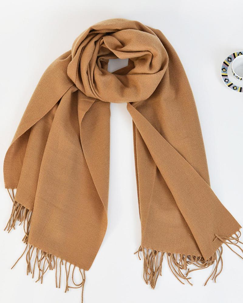 

Tassel Design Warm Long Scarf, Khaki