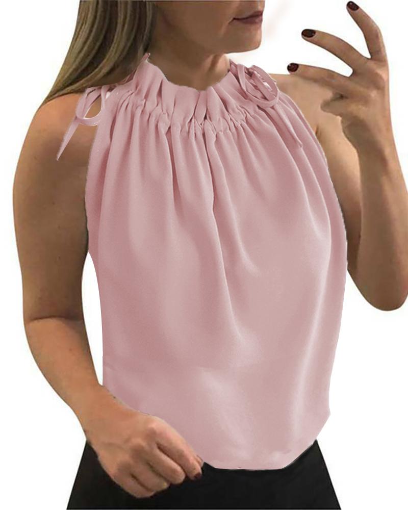 

Solid Ruffles Sleeveless Loose Chiffon Tanks, Pink