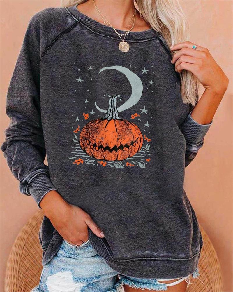 

Plus Size Halloween Graphic Print Long Sleeve Top, Gray