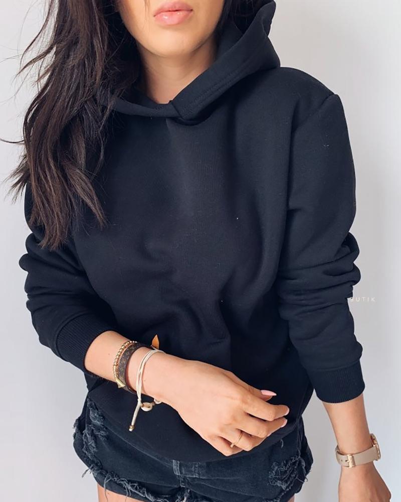 

Solid Long Sleeve Pocket Design Hoodies, Black