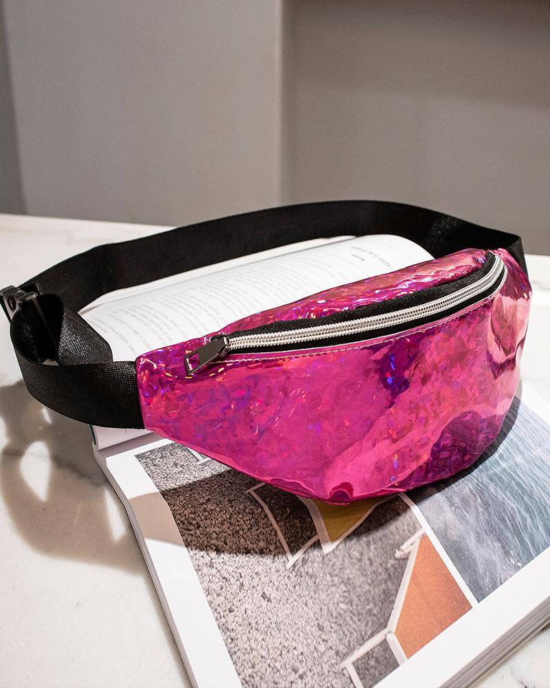 

Zipper Design Reflective Holographic Waist Bag, Wine red