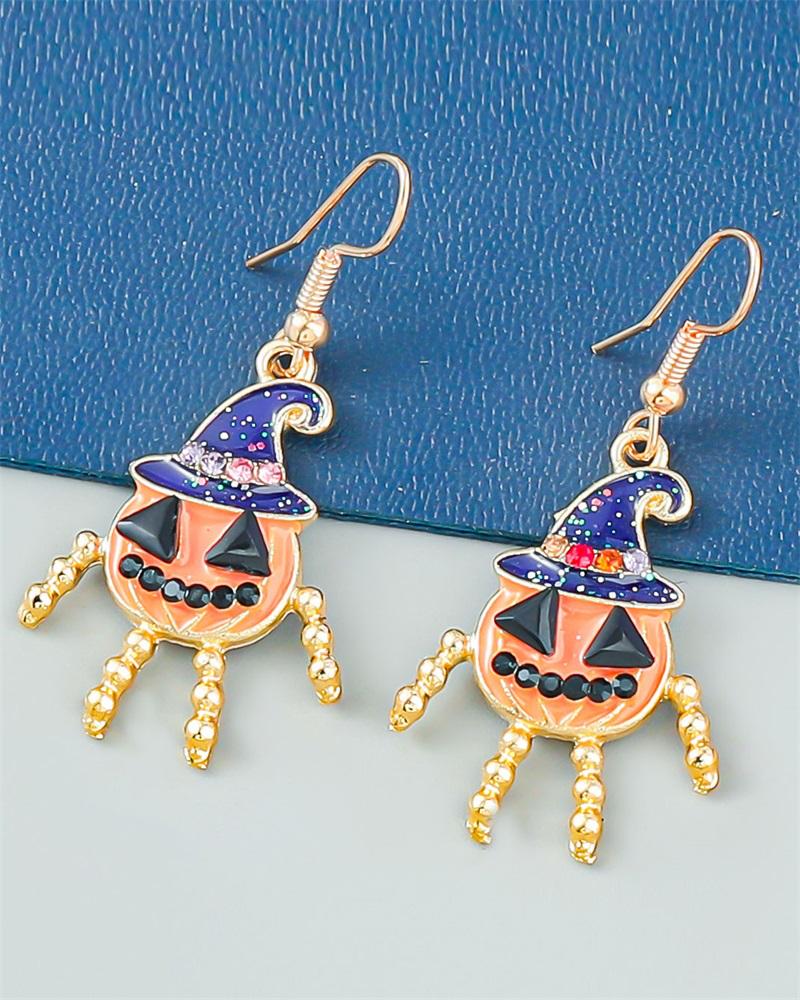 

1Pair Rhinestone Decor Halloween Drop Earrings, Orange