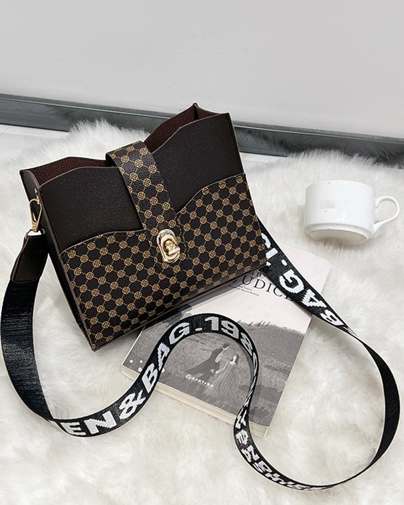 

Graphic Print Letter Tape Strap Crossbody Shoulder Bag, Coffee