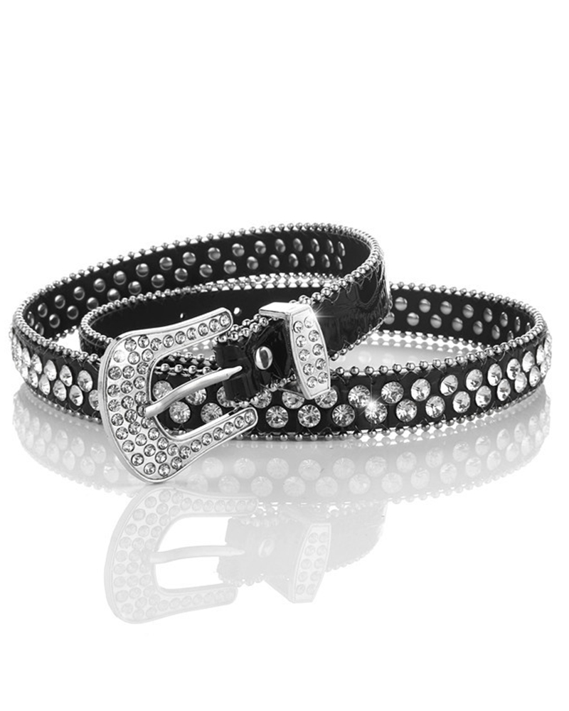 

Studded Rhinestone Buckled Fashionable Hot Belt, Black