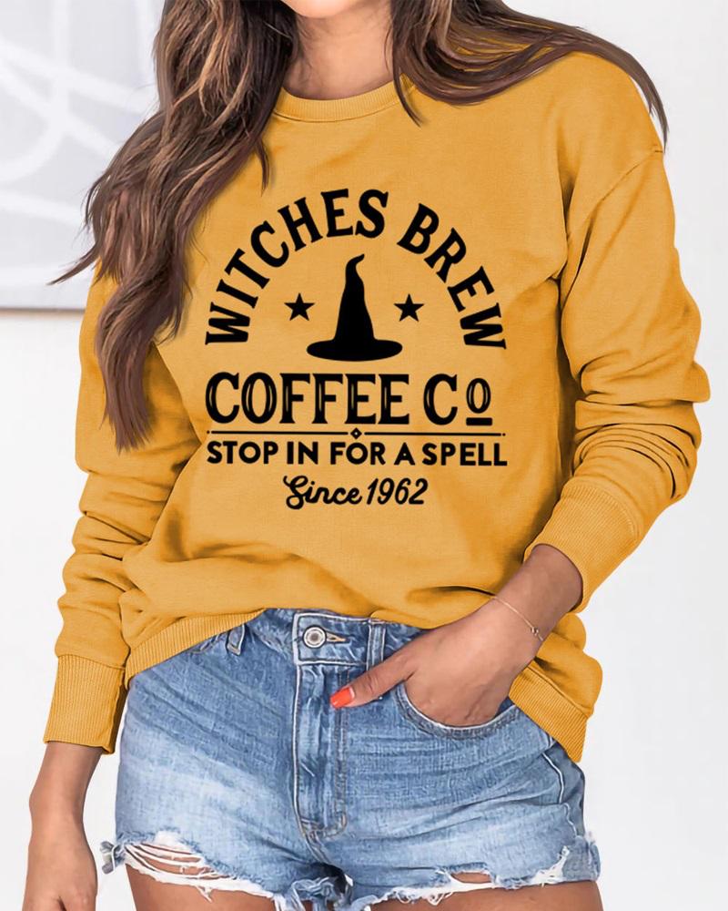 

Halloween Graphic Letter Print Long Sleeve Sweatshirt, Yellow